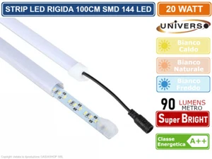 STRISCIA LED RIGIDA 100CM 20W SMD 3014 MONOCOLORE 144 LED CON PROFILO ALLUMINIO - Foto 1 di 2