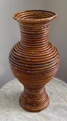 Jarrón de caña de bambú estilo Gabriella Crespi moderno de mediados de siglo - 16" de alto Foto 1 de 4