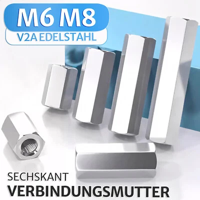 Gewindemuffen M6 M8 Sechskant Edelstahl V2A Langmuttern Verbindungsmutter - Bild 1 von 4