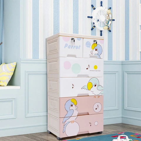 5 Layers Parrot Closet Drawers Tall Dresser Organizer Storage Cabinet w/5 Wheels Cover