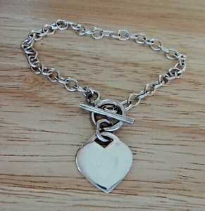 8" Oval 5-6mm Link 11-12 gram Sterling Silver 17x18mm Heart Charm Bracelet - Picture 1 of 1