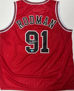 Camiseta deportiva roja Dennis Rodman - Chicago Bulls - firmada réplica personalizada AUTO - BAS - Imagen 1 de 3
