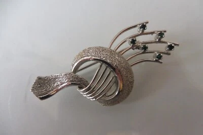 Bella Vecchio Spilla, 925 Argento Con Pietre Verdi - Immagine 1 di 4