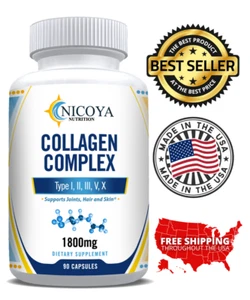 Premium Collagen Peptides 1800mg Hydrolyzed Anti-Aging (Types I,II,III,V,X) - Picture 1 of 9