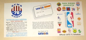 NBA San Diego Rockets (Last Season) 1970-71 Pocket Schedule ~ UNFOLDED NEAR MINT - Picture 1 of 2