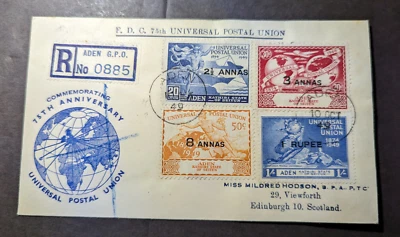 1949 Registered British Aden First Day Cover FDC to Edinburgh Scotland - Image 1 of 2