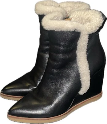 BOTINES MARC FISHER BRENDAN CUERO NEGRO CUÑA PIEL DE OVEJA GENUINA TALLA 5 M Foto 1 de 4