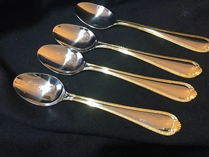 Stainless Steel Gold Bead Oval Soup Spoons compatible w/Lenox Bead Pattern (4) - Picture 1 of 3
