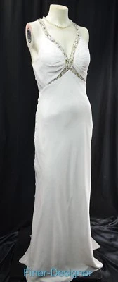 Vestido Largo Faviana Couture Con Cuentas Cuello en V Blanco Novia Novia Baile de graduación Sexy 8 NUEVO Foto 1 de 4