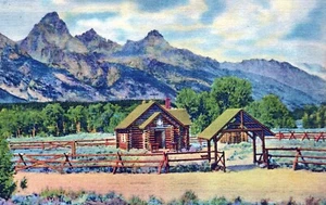 Postal Jackson Hole Wyoming Iglesia de la Transfiguración Sombra de Tetons - Imagen 1 de 2