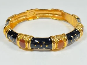 JOAN RIVERS Gold Tone Hinged Bangle Bracelet Black Enamel - Picture 1 of 10