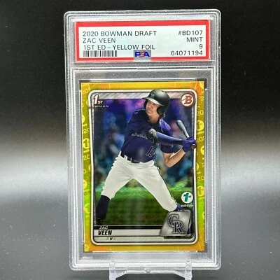Zac Veen 2020 1st Bowman Chrome 1st Edition Yellow Foil #'d /75 PSA 9 - Rockies - Image 1 of 2