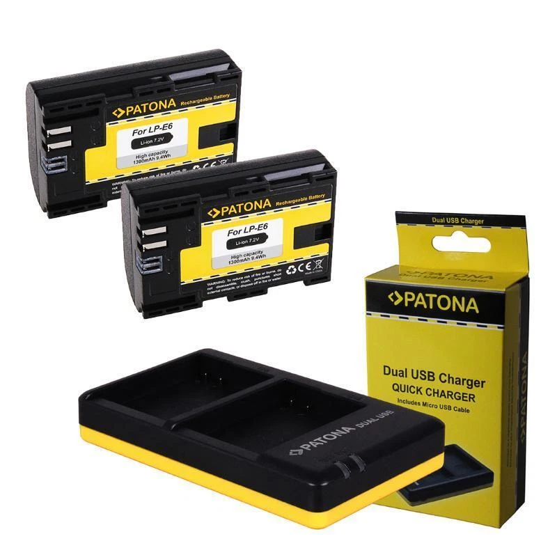 2x Batteria Patona + Caricabatteria USB Dual per Canon EOS R5,EOS R6