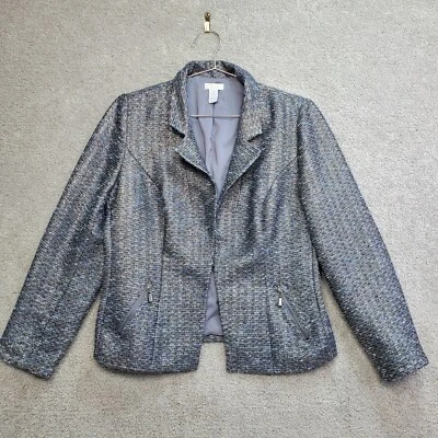 Chaqueta Blazer Chico's Para Mujer 1 Negra Plateada Metálica Brillante Cóctel Elegante Foto 1 de 4