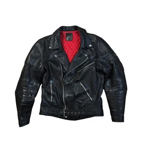 VINTAGE FODERA ROSSA BIKER GIACCA PELLE MOTO HARLEY UOMO 52 - Foto 1 di 10