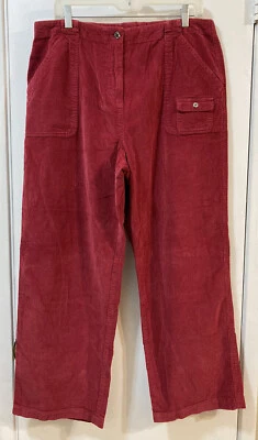 Pantalones chinos de pana J. JILL rojos bolsillos de pierna recta frente plano 100 % algodón 16P Foto 1 de 4