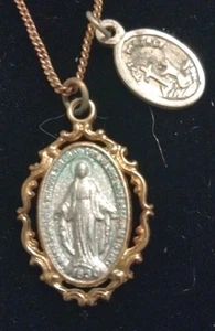 Virgin Mary Sterling Chapel Copper Color 18" Necklace Matrix Religious Medal - Picture 1 of 8