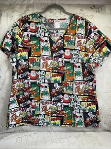 Rufolph The Red Nosed Reindeer Christmas Scrub Top Size XL Men Women Unisex - Picture 1 of 12