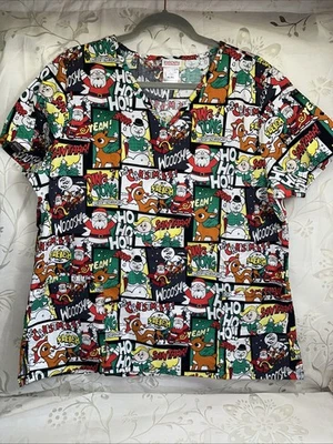 Rufolph The Red Nosed Reindeer Christmas Scrub Top Size XL Men Women Unisex - Image 1 of 4