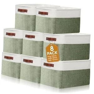 8 Pack Fabric Storage Bins Cube Foldable Large Baskets Boxes with Handles - Picture 1 of 8