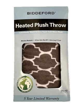 Biddeford Heated Electric Micro-Plush Plaid Throw 50"x62" Gray/White - Image 1 of 4