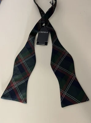 Pajarita DANIEL CREMIEUX 100 % seda ajustable verde/rojo a cuadros nueva con etiquetas Foto 1 de 4