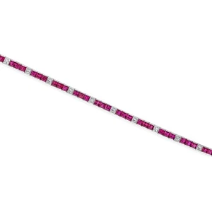 9.65Tcw Lab Grown CVD Princess Cut Diamond Ruby Gemstone Bracelet 14k White Gold - Picture 1 of 16