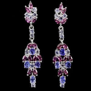 925 Pendientes de Plata de Ley Ovalado Tanzanita Rodolita Gema Natural Joyería - Imagen 1 de 14