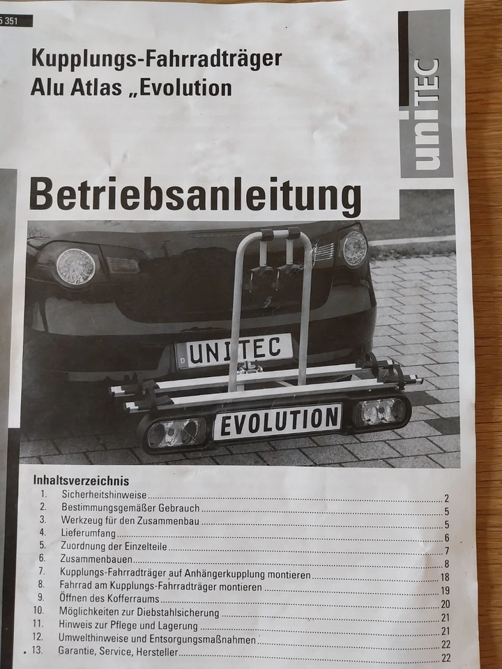 UNITEC Kupplungs-Fahrradträger Alu Atlas Heckträger 75351 Für 2 Fahrräder - Bild 1 von 1