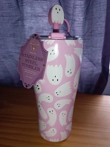 TK Maxx Halloween Pink and White Ghost Drink Tumbler With Straw - Picture 1 of 3