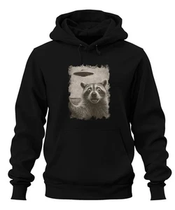Waschbär UFO Vintage retro Alien lustig SciFi Weltraum sepia Unisex Hoodie Kapuz - Bild 1 von 24