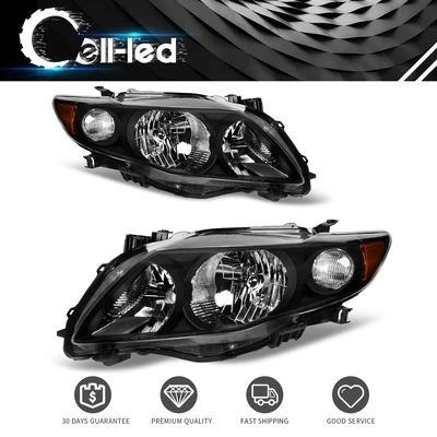 Headlights For 2009 2010 Toyota Corolla BASE LE XLE Black Headlamp Amber Corner Foto 1 de 4