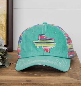 Parche bordado del suroeste de Texas en sombrero turquesa con rayas Serape, NUEVO - Imagen 1 de 2