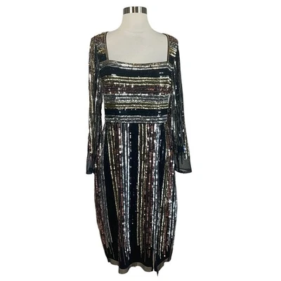 Adrianna Papell Women's Cocktail Dress Size 10 Black Sequined Long Sleeve Sheath - Image 1 of 4