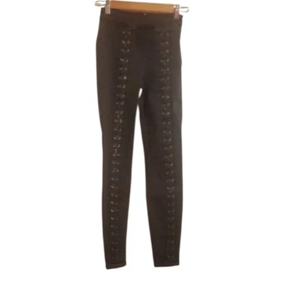 Pantalones de mezclilla Guess para mujer talla 23 negros con cordones de cuero sin bolsillos cremallera lateral Foto 1 de 4