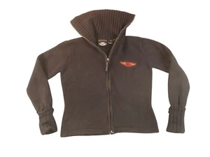 Harley Davidson Embroidered Knit Sweater Women XL Black Full Zip Turtleneck - Picture 1 of 1