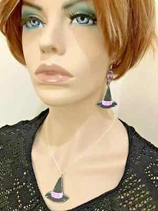 Accesorios de Disfraz de Halloween Sombrero de Bruja-Azúcar Calavera-Juego de Pendientes y Collar - Imagen 1 de 13