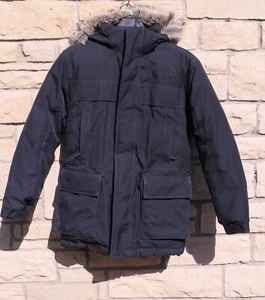 PARA HOMBRES EE. UU. TALLA S CARA NORTE MCMURDO AZUL CON CAPUCHA PLUMÓN PARKA PIEL SINTÉTICA - Imagen 1 de 11