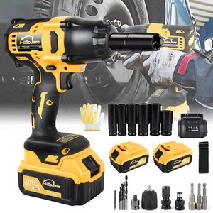 Cordless Impact Wrench Set 1/2" 1200Nm High Torque Brushless Drill 2 Battery - Picture 1 of 37
