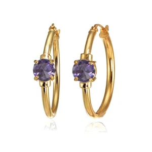 Solitaire Simulated Alexandrite 25mm Hoop Earrings in Rose Gold Plated Silver - Picture 1 of 3