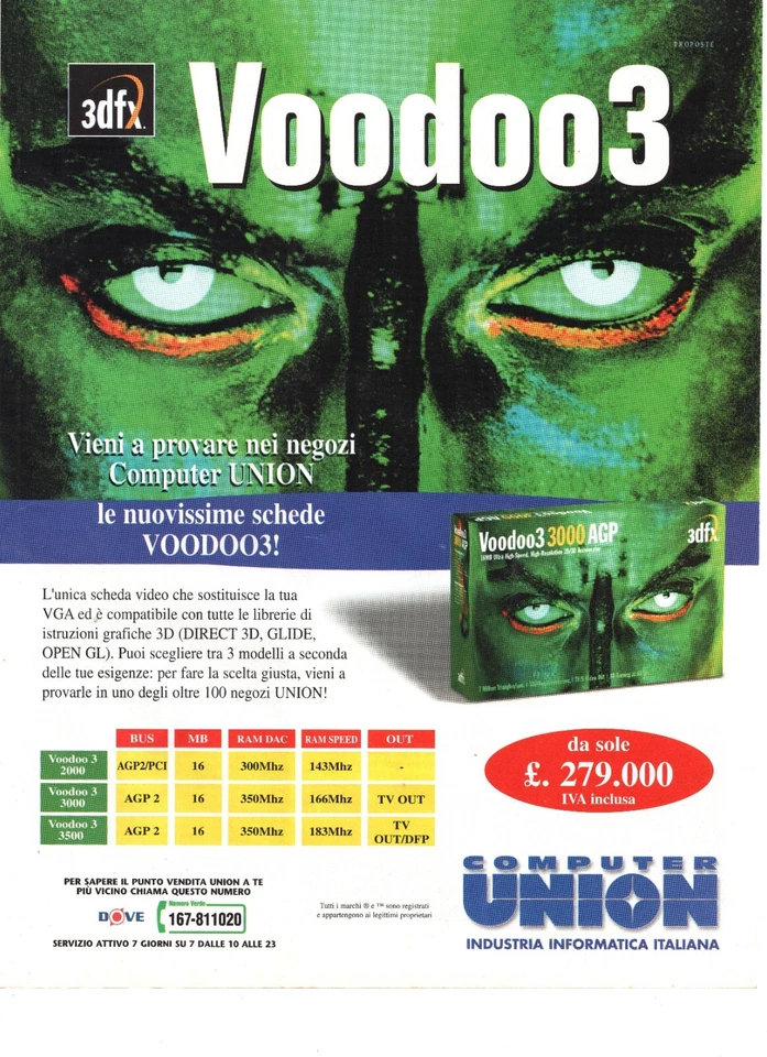 Voodoo III 3 3000 AGP 3DFX 16 Mb Pubblicità Italian Magazine Advertising 28x21 - Image 1 of 1
