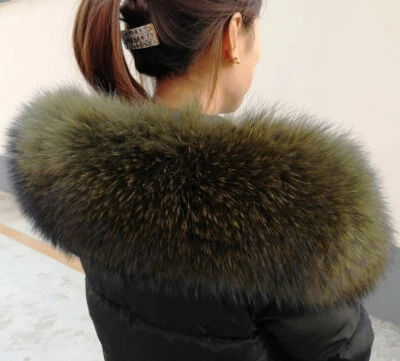 Women's Real Natural Raccoon Fur Scarf Collar Winter Coat Hat Warm Scarves Shawl - Image 1 of 4