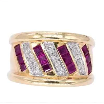 Anillo Rubí Diamante 14k Sólido Talla 6.75 - VENDO AL COSTO - Diseño Geométrico Foto 1 de 4