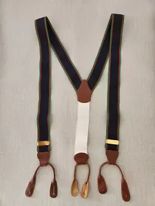 Brooks Brothers Suspenders Textile Blue Red Green Stripe Leather  Adjustable - Picture 1 of 23