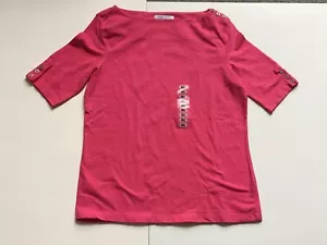 NEW Liz Claiborne Small Womens Shirt Short Sleeve Pink 95% Soft Cotton Casual - Picture 1 of 7