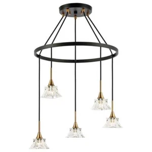 Woodbridge Lighting Christina 5-Light Glass & Steel Chandelier in Brass/Bronze - Picture 1 of 5