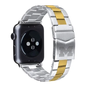 Michigan Wolverines Executive Series Two Tone Stainless Steel Apple Watch Band - Picture 1 of 3