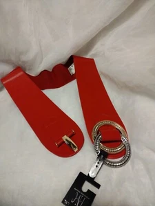 INC Womens Size SM/M Double-Ring Rhinestone Interlock Stretch Belt Red $43 - Picture 1 of 3