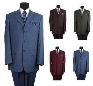 Mens' 2 Pc Luxurious Wool Feel Suit, 3-button Burgundy,Olive,Blue,Brown - Picture 1 of 12