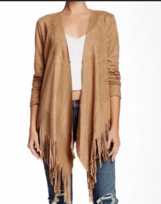 Chaqueta Zara Frente Abierto Flecos Marrón Imitación Gamuza Talla S~ Cárdigan Occidental Boho Y2K Foto 1 de 4